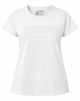 White t-shirt with a Moto Girl logo on a white background
