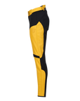 the side of black yellow motorcycle leather and textile pants from the Moto Girl