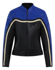 Retro style blue and black women motorcycle jacket