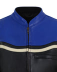 a collor of a Retro style blue and black women motorcycle jacket