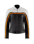 retro style white, black and orange women motorcycle jacket
