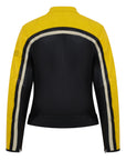 back of retro style black and yellow women motorcycle jacket