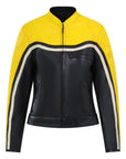 retro style black and yellow women motorcycle jacket