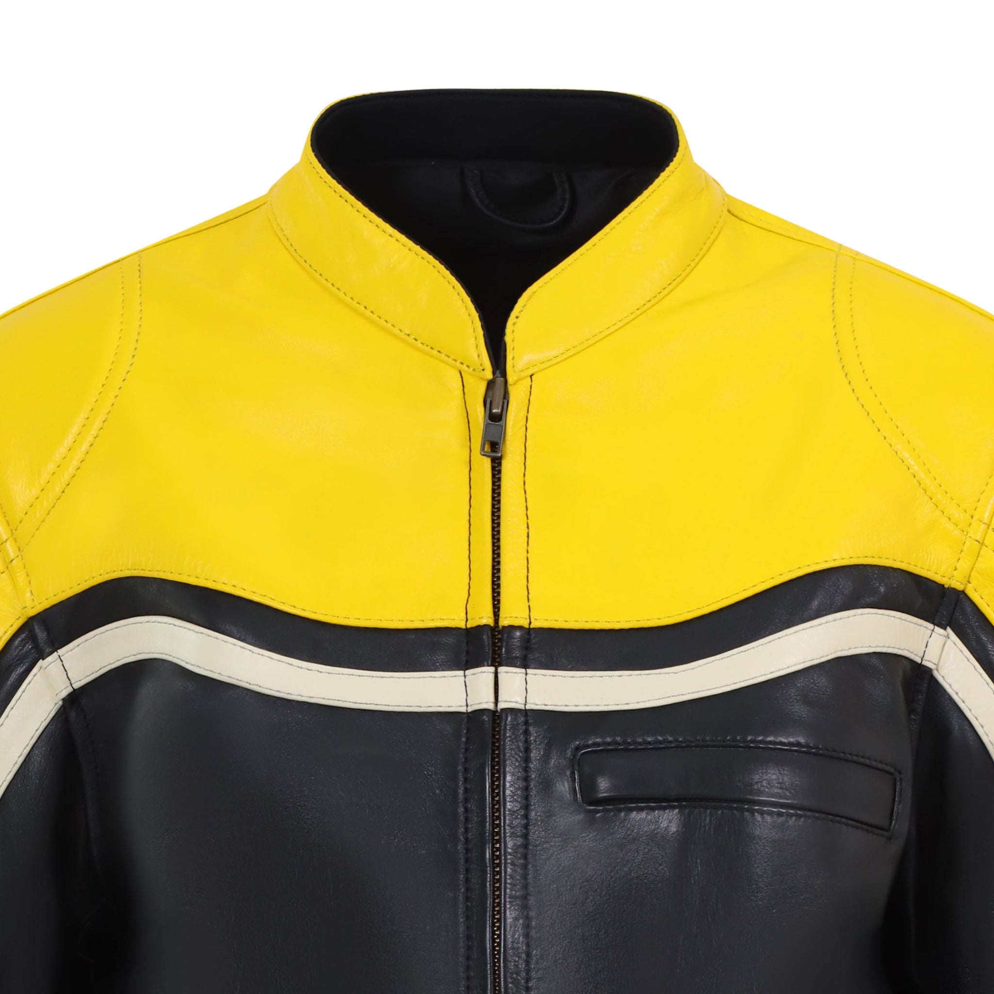 a colour of retro style black and yellow women motorcycle jacket