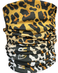 Multicolored patterned neck gaiter on a white background