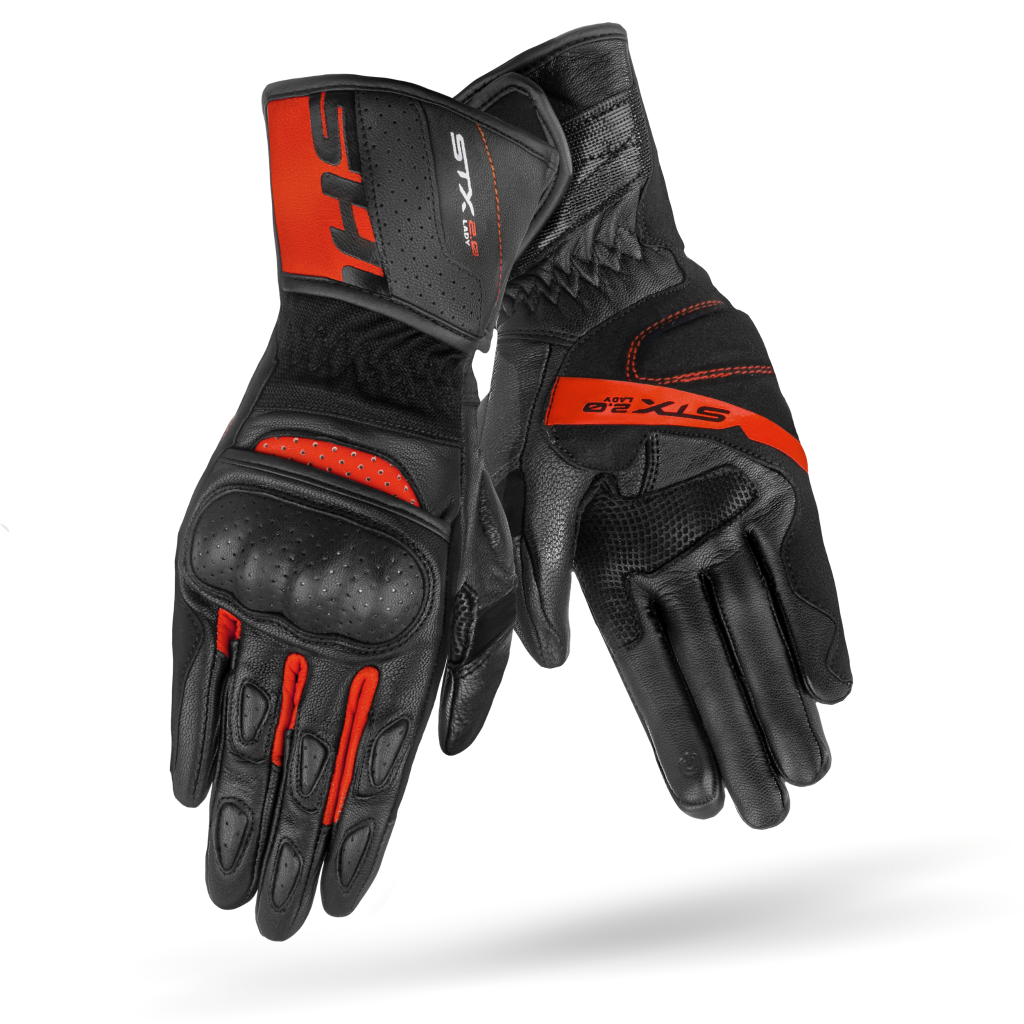 Black and RED women's leather motorcycle glove STX from SHIMA