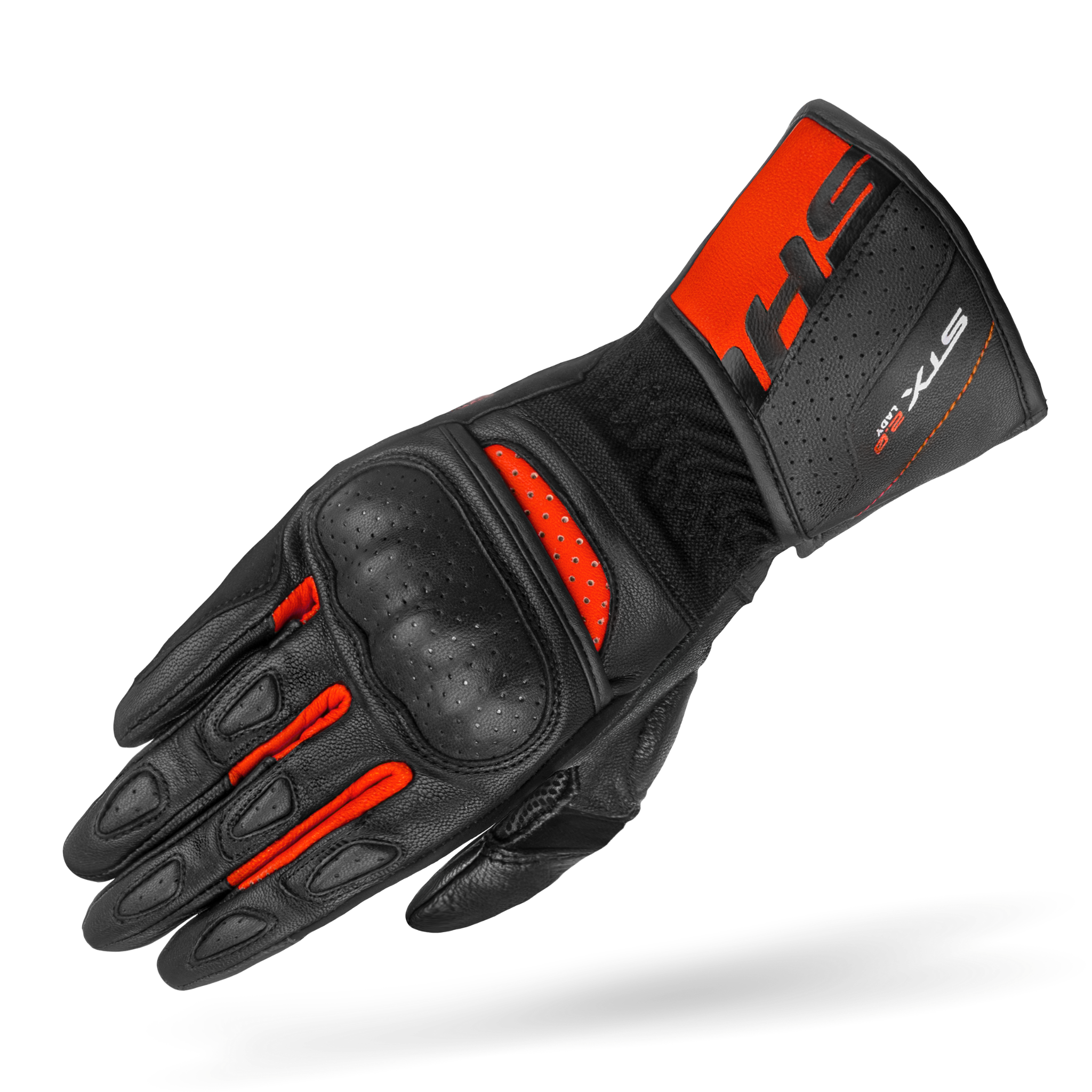 Black and RED women's leather motorcycle glove STX from SHIMA
