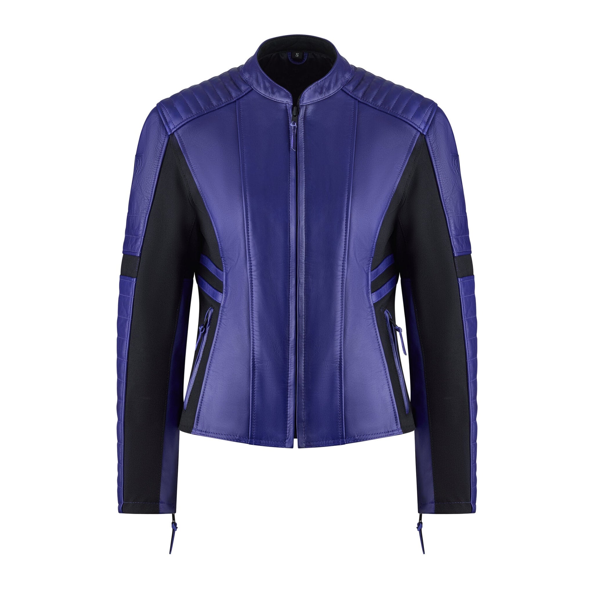 purple motorcycle leather jacket for women with front zipper