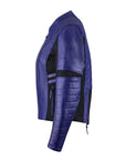 a side of purple motorcycle leather jacket for women