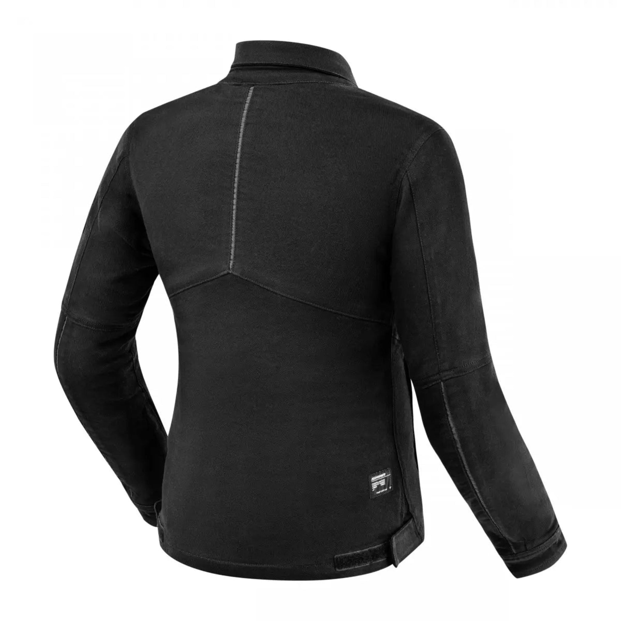 a back of black shirt looking lady motorcycle jacket