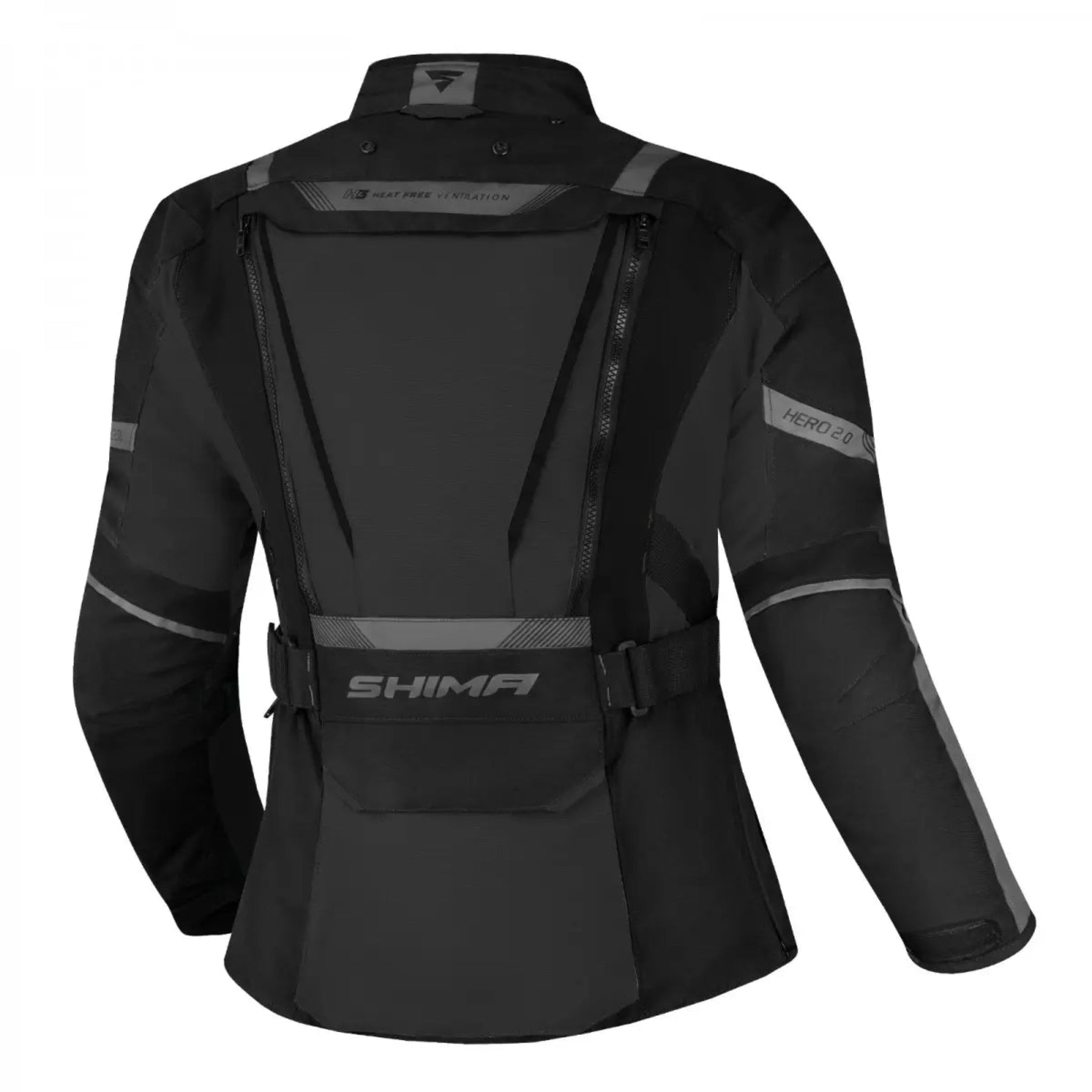 THE BACK OF BLACK TEXTILE WOMEN'S MOTORCYCLE JACKET FROM SHIMA