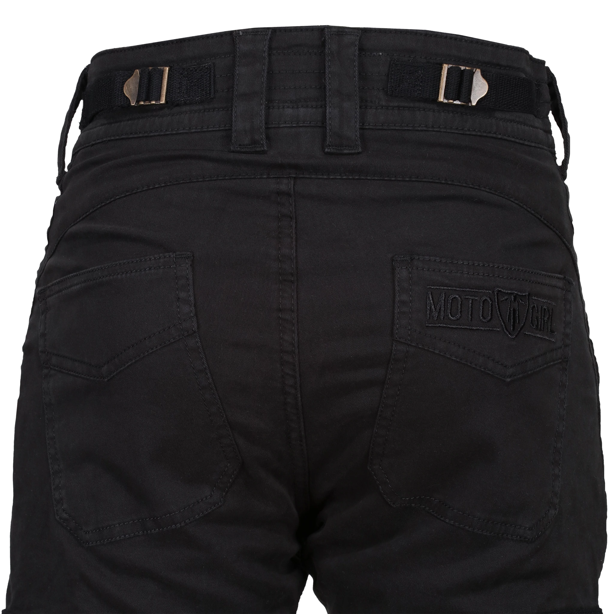 A close up of the bottom of Women's motorcycle cargo pants from moto girl