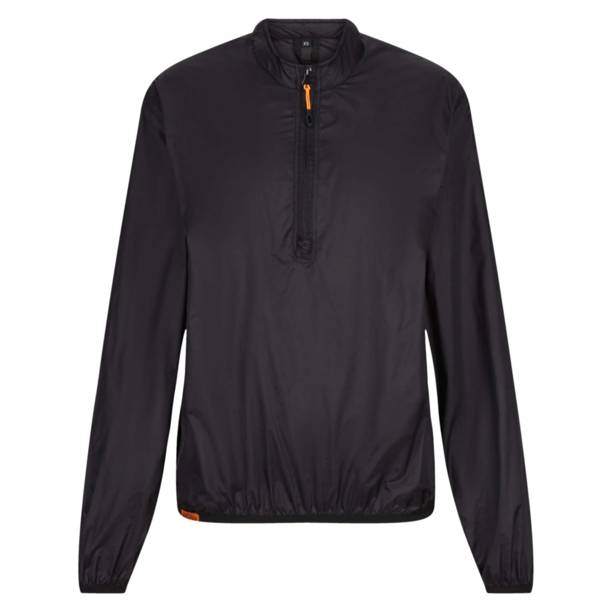 Black wind brake jacket with a orange zipper string detail