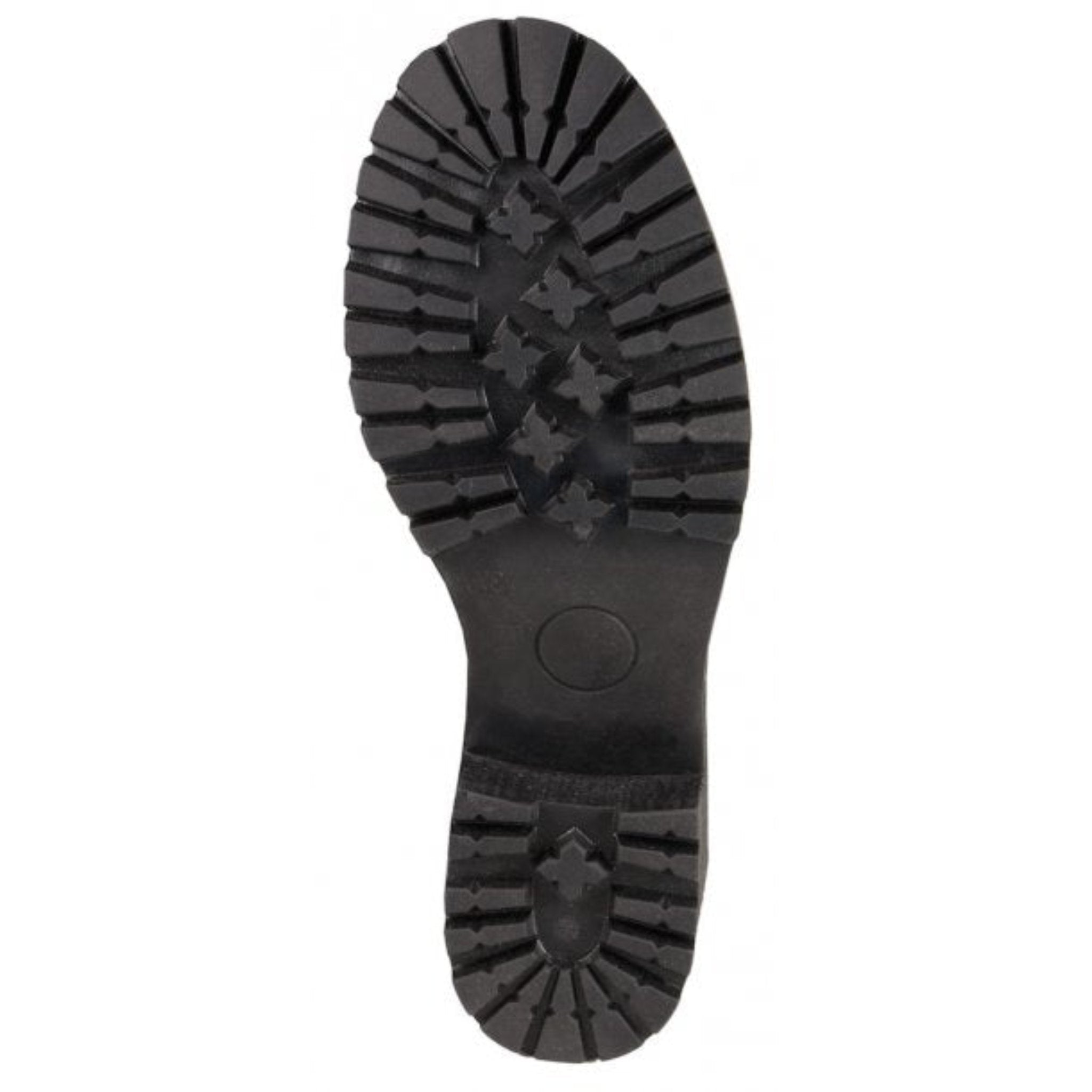 The shoe sole of black motorcycle shoe with a heel