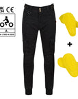 Women's black motorcycle cargo pants Lara from MotoGirl with yeallow impact protectors