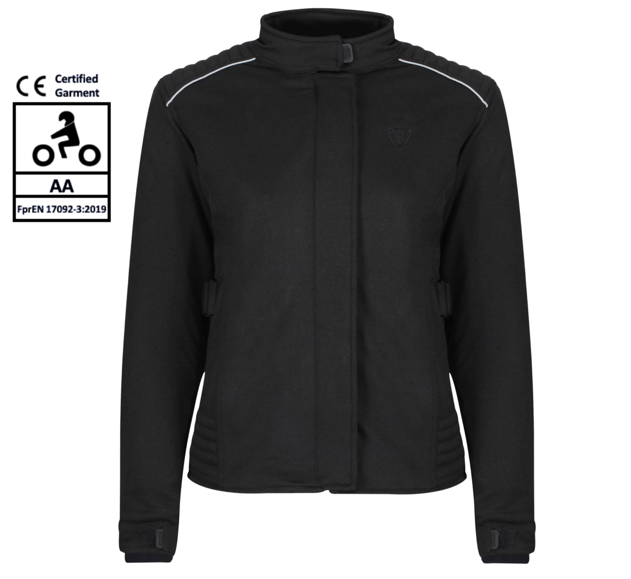 Women's textile black motorcycle jacket from MotoGirl AA rated