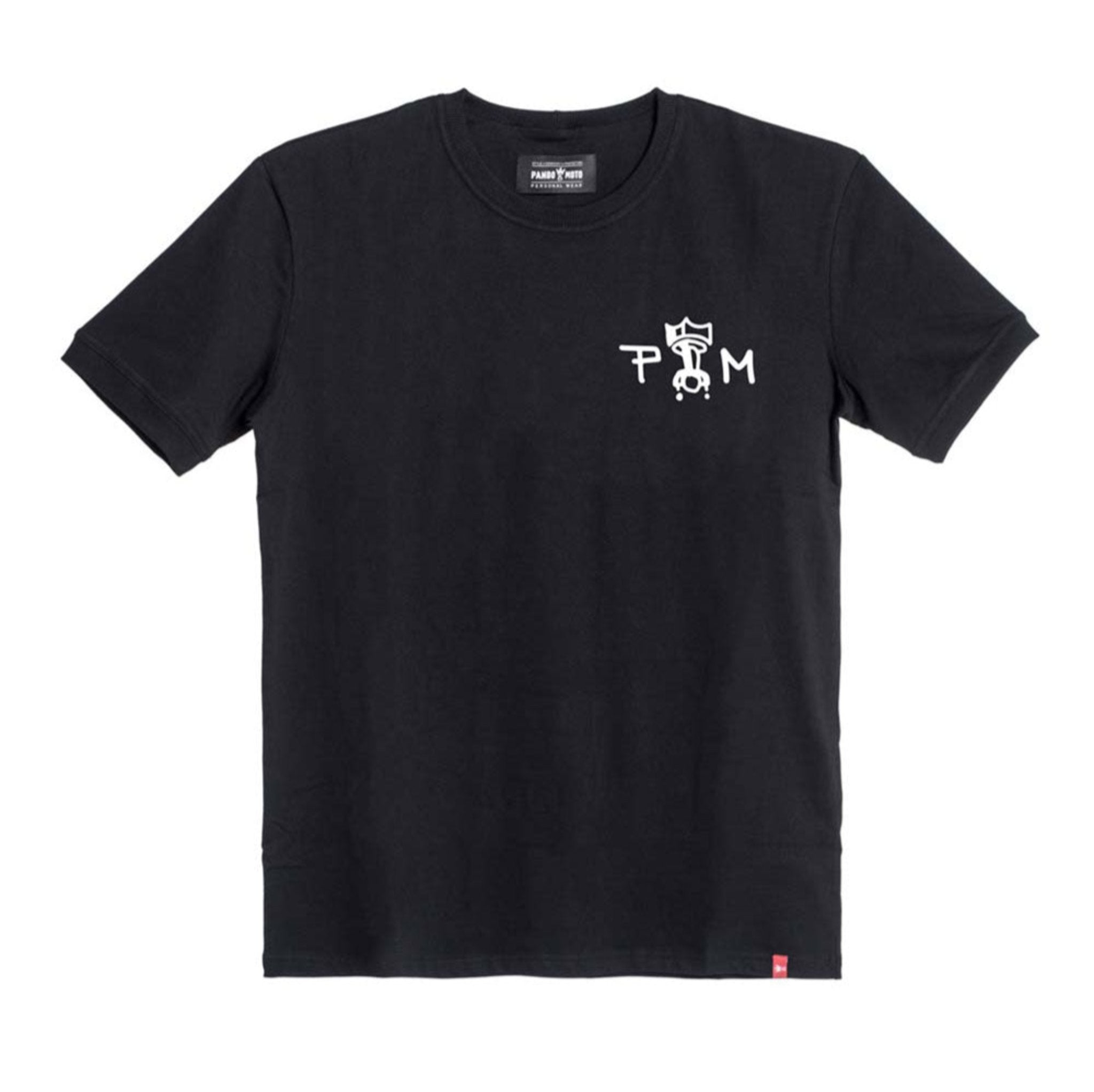 Black women's motorcycle t-shirt with Pando Moto logo