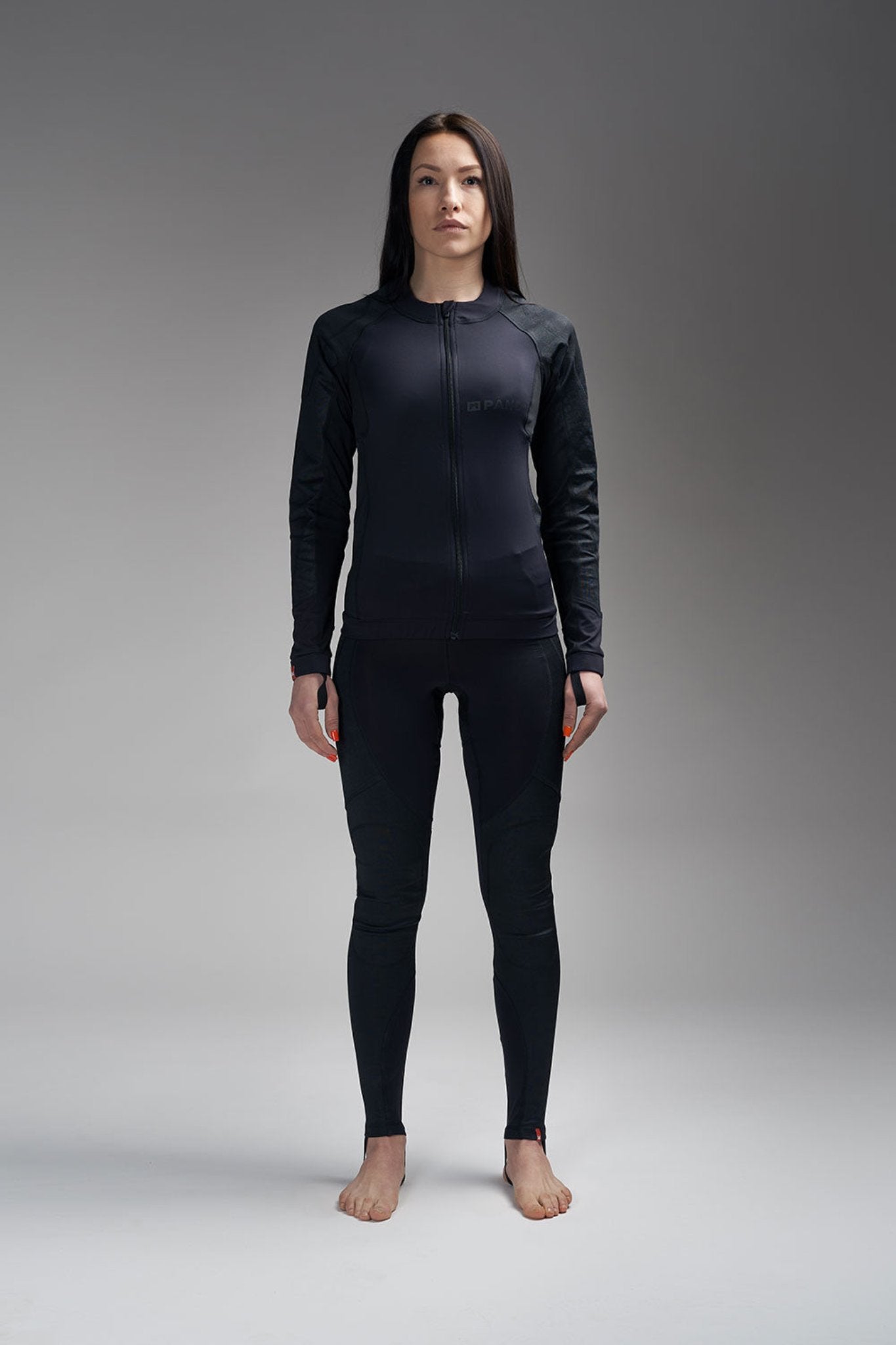 A woman  wearing protective motorcycle underwear