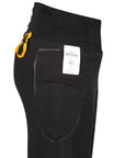 MotoGirl Sherrie black motorcycle leggings inside out from the side with certificate label