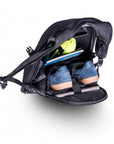 The inside of the black motorcycle packpack
