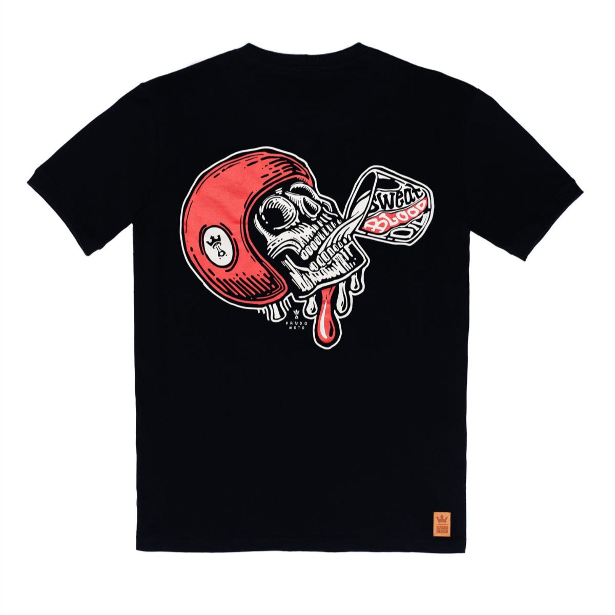 Pando Moto motorcycle t-shirt with red scull logo