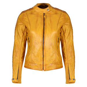 Yellow protective women's leather motorcycle jacket