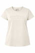 Beige t-shirt with a logo on a white background