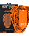 orange D30 knee and elbow protectors from MotoGirl