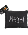 Small black bag for a black mid-layer jacket with orange details from the Motogirl