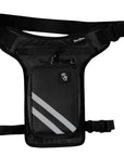 Rusty Stitches motorcycle lap bag in black with white stripes 