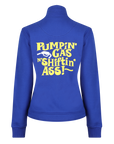 navy colour lady sweatshirt with yeallow "pumping gas shifting ass"motive on the back