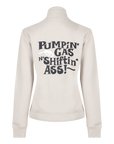 sand colour lady sweatshirt with black "pumping gas shifting ass"motive on the back