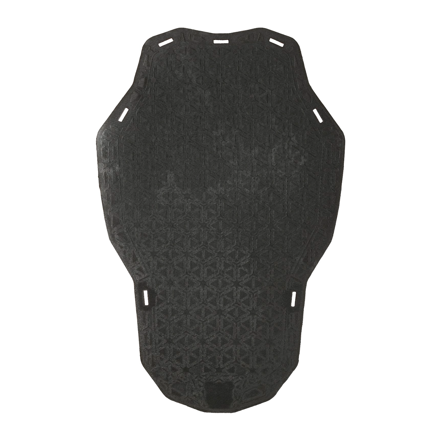 Black protective back pad with geometric pattern on a white background