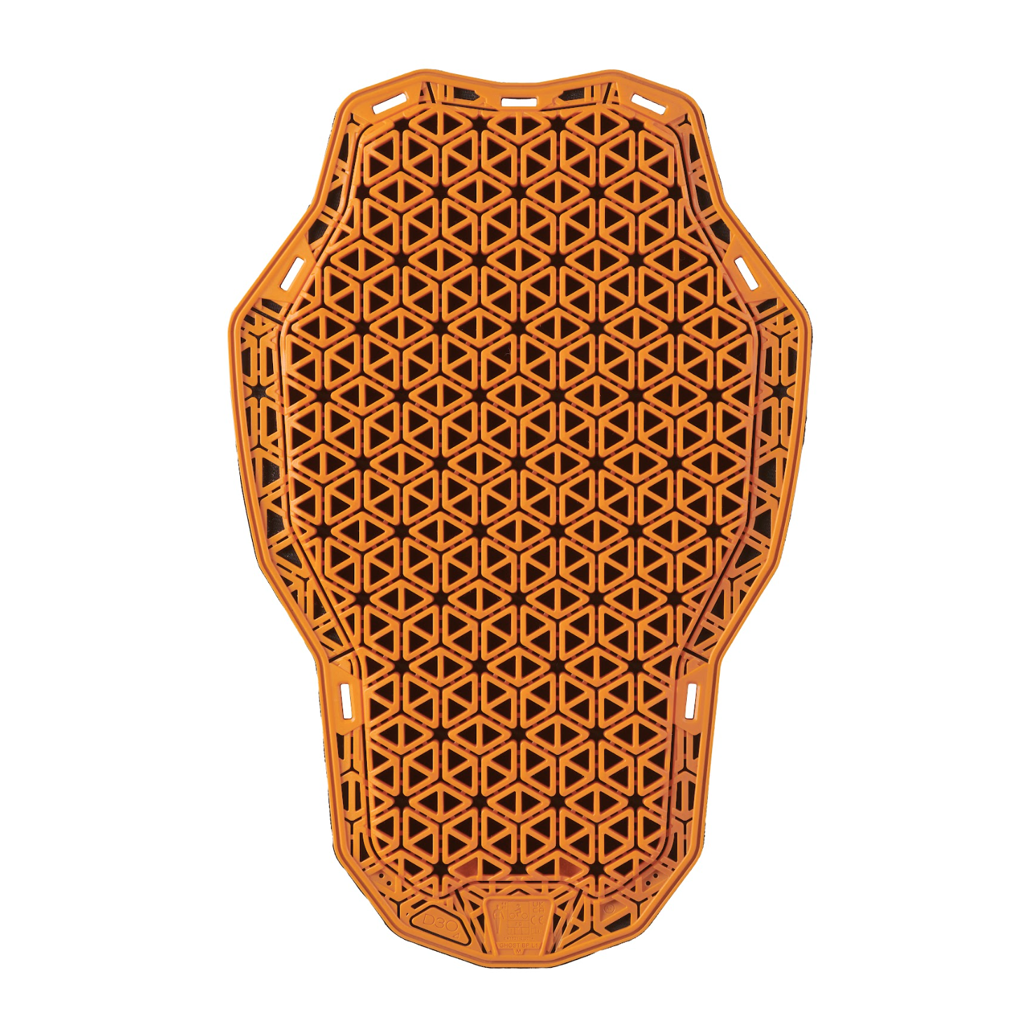 Orange protective back pad with geometric pattern on a white background