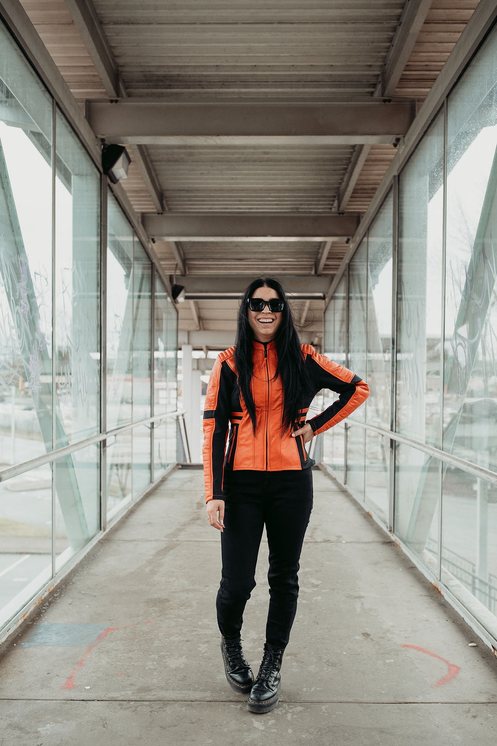 Amelia Orange - Læderjakke for motorcykel til kvinder