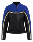 Retro style blue and black women motorcycle jacket