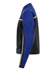 a side of Retro style blue and black women motorcycle jacket