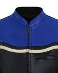 a collor of a Retro style blue and black women motorcycle jacket