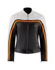retro style white, black and orange women motorcycle jacket