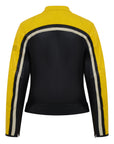 back of retro style black and yellow women motorcycle jacket