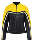 retro style black and yellow women motorcycle jacket