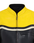 a colour of retro style black and yellow women motorcycle jacket