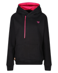 black Moto Girl helmet hoodie with pink details and front zipper 