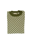  a knitted khaki green and white jumper with chessboard motives  from Wildust