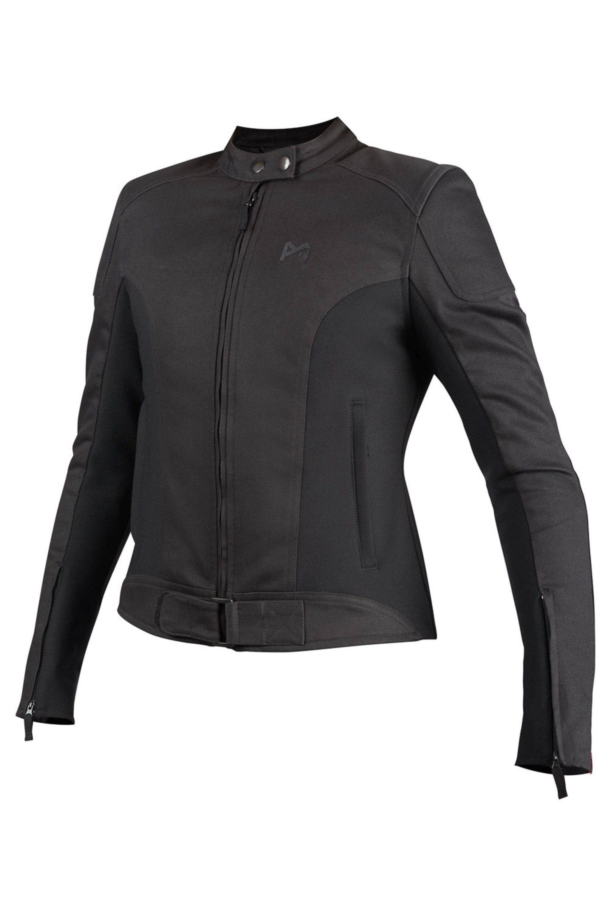 Black motorcycle jacket on a white background