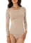woman wearing round neck beige colour modal top 