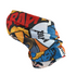 Colorful golf club head cover with graphic design on a white background