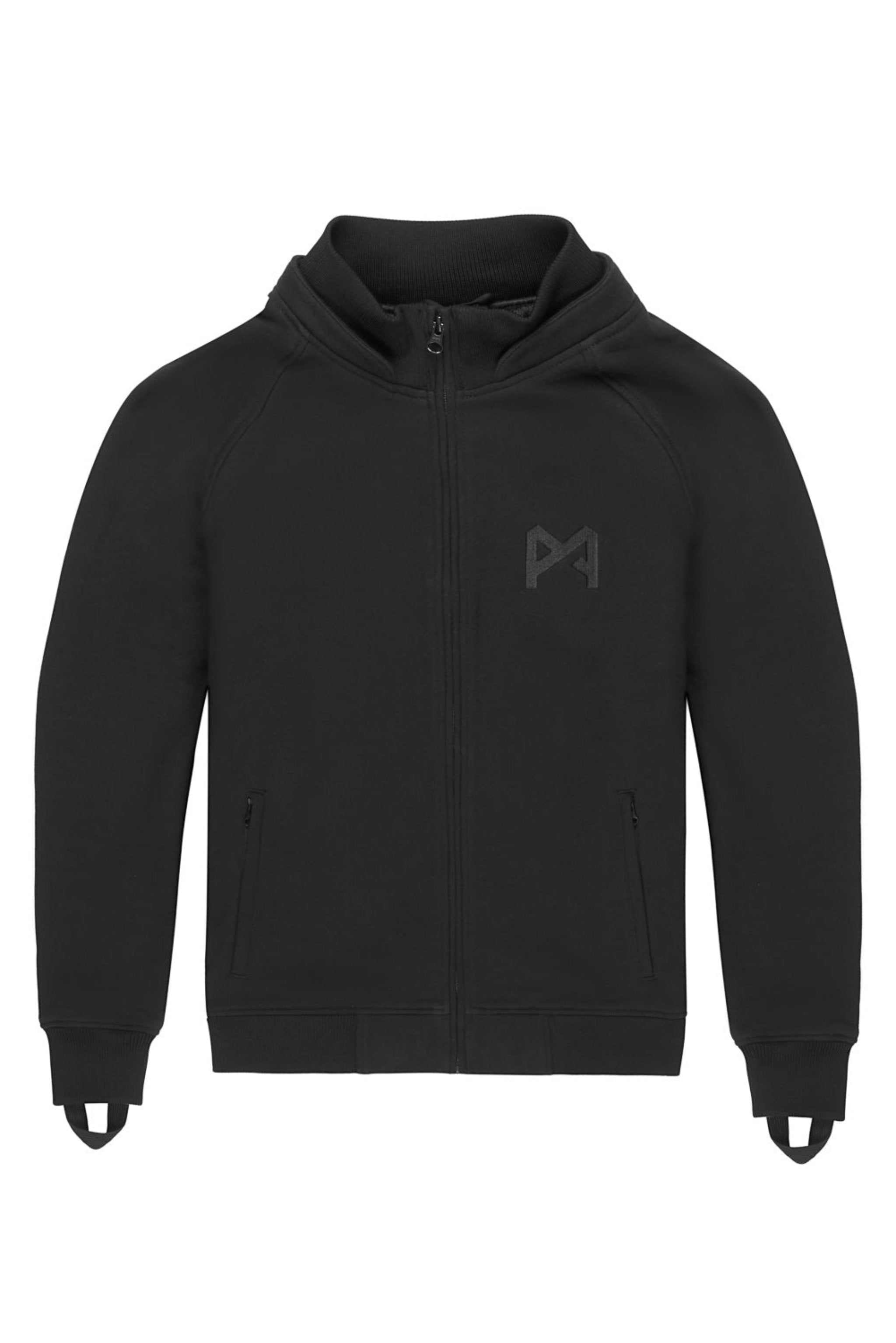 The front of a black Motorcycle hoodie from Pando Moto