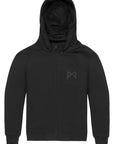 The front of a black motorcycle hoodie from Pando Moto