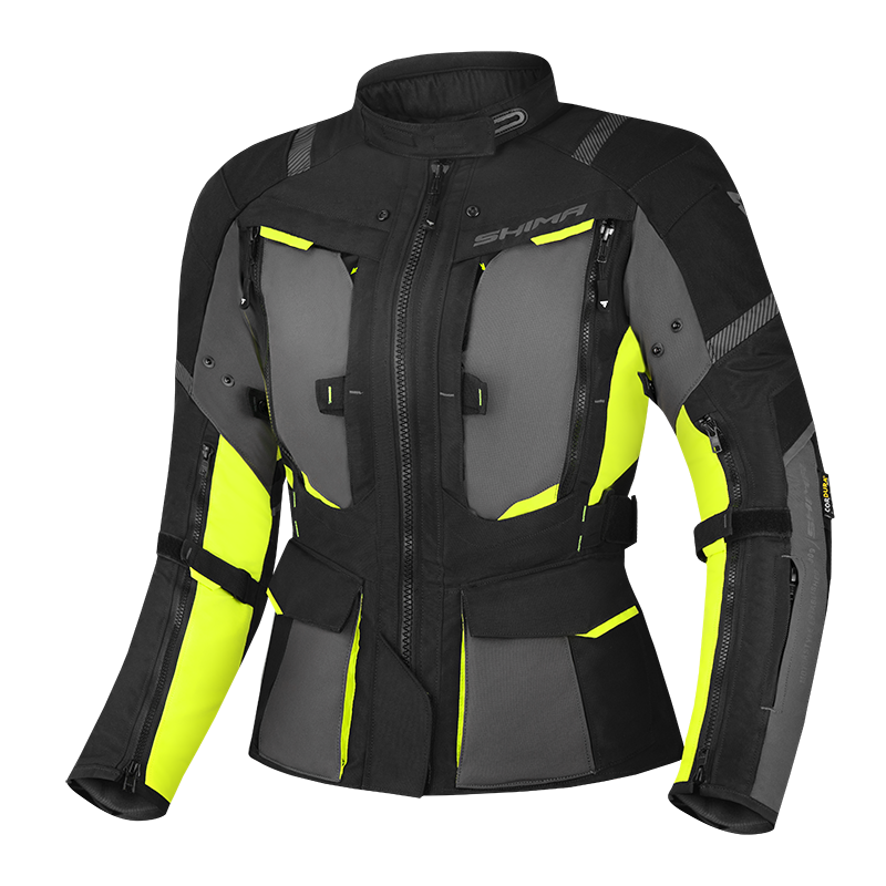 shima motorcycle touring jacket for women in black/ fluo